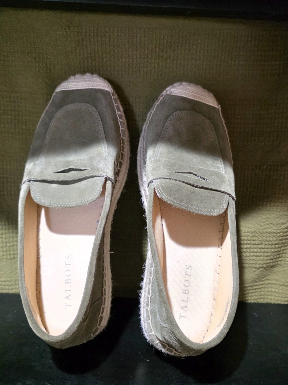 Talbots Quinn Olive Green Suede Espadrille Loafers